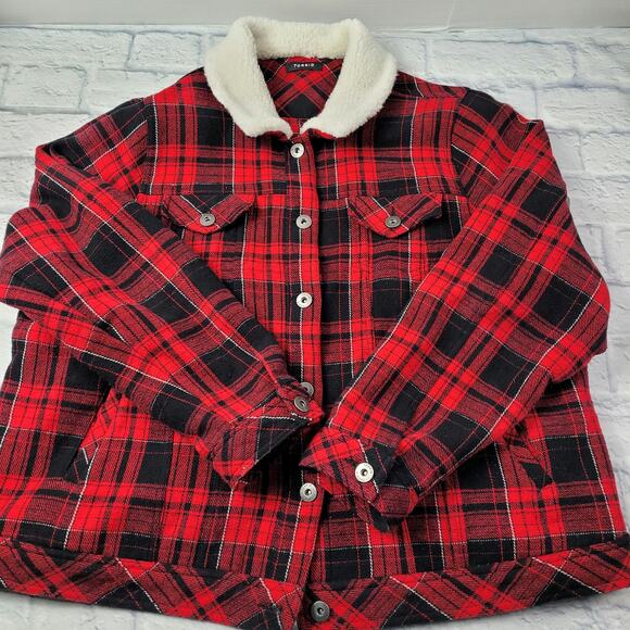Torrid Red Plaid Trucker Jacket Sherpa Collar size 2X or 3X? - Picture 8 of 13